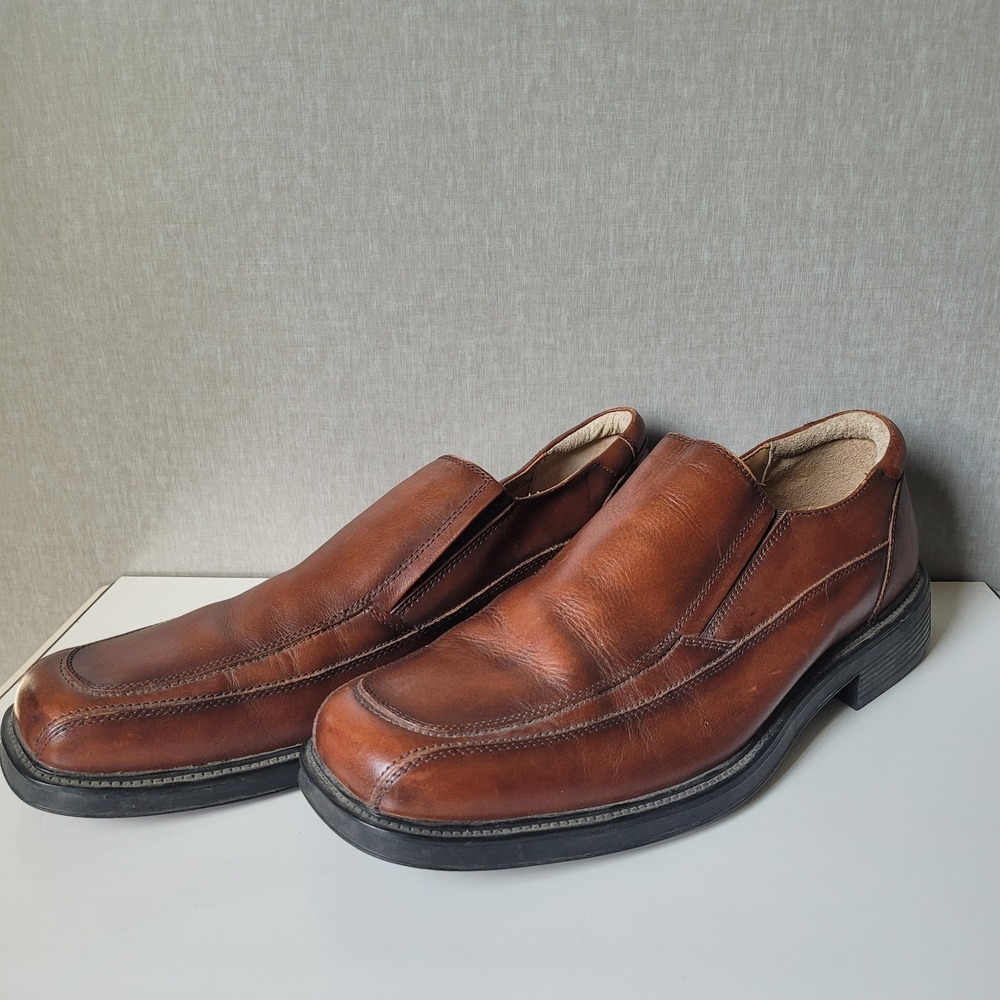 Dockers Mens Size 13M Cognac Brown Leather Slip-On Loafers Square Toe Dress Shoe